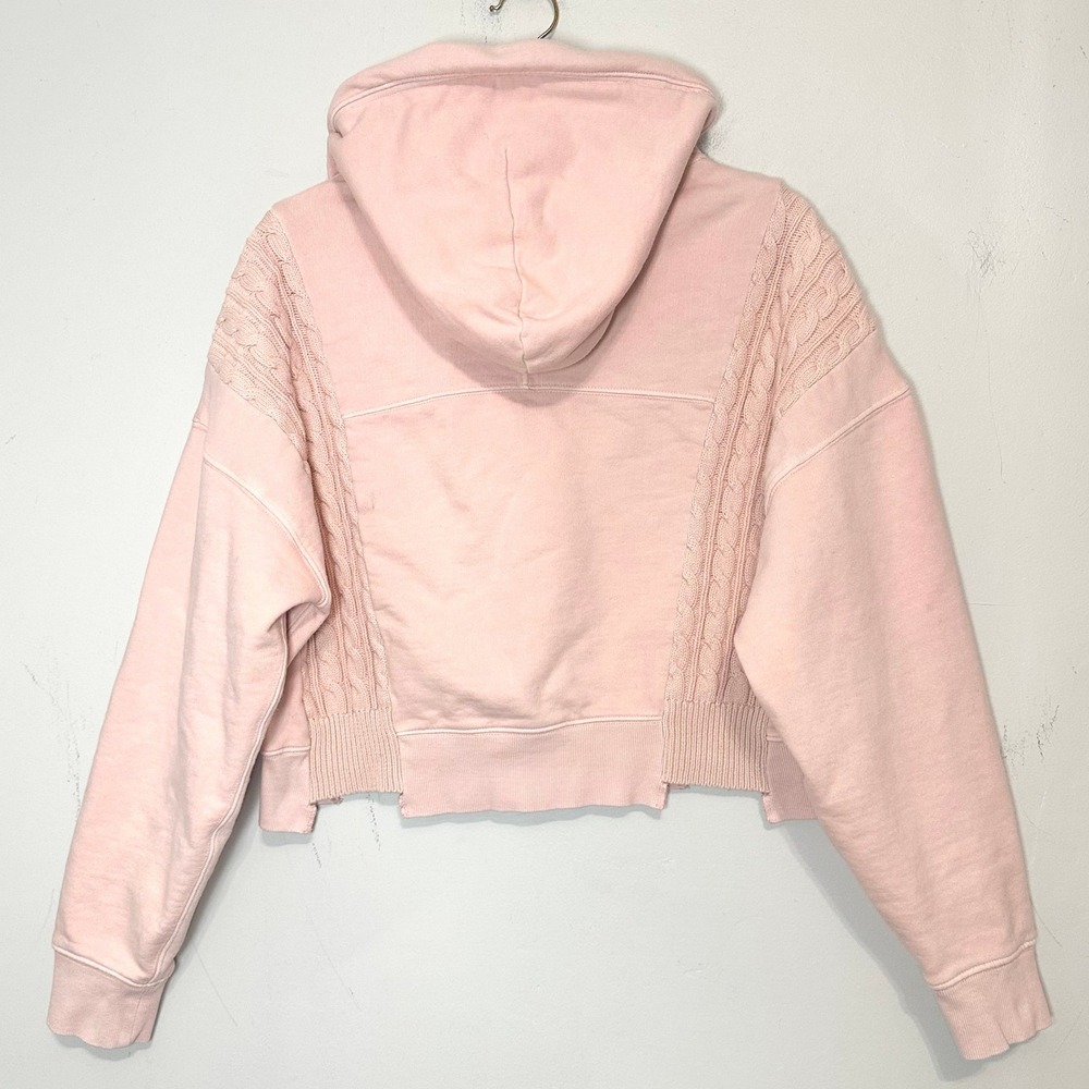 PARASUCO Pink Cable Knit Detail Cropped Hoodie Sweatshirt Women's Size S Cozy - Picture 2 of 7